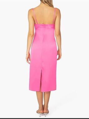 Hot Pink Satin Slip Midi Dress Feminine Going Out Dress